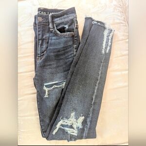 American Eagle Outfitters Dark Blue Distressed Skinny Jeans